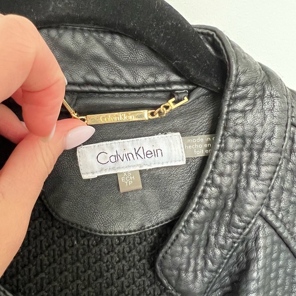 Calvin Klein Black Vegan Leather Jacket Textured Size XS - Picture 6 of 8